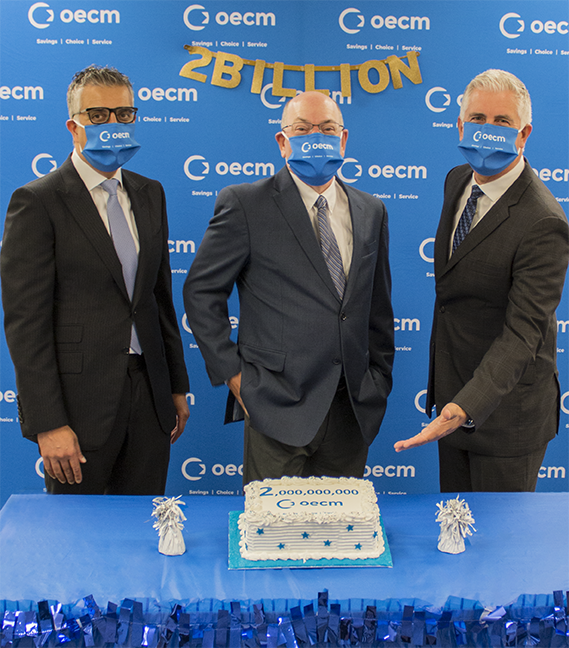 President and CEO, John Sabo (right), joins newly appointed Chair of the Board, Dr. F. Haider Alvi (left) and Former Chair, Arnie Strub (centre), in commemorating $2 Billion milestone