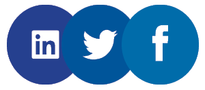 three blue circles with the linkedin, twitter, and facebook logo