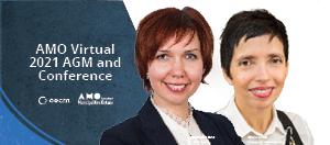 August 16-18, 2021, Virtual 2021 AGM and Conference - Stop by our exhibition booth to meet our business experts Luba Medvedeva & Maria Irwin - OECM - AMO Association of Municipalities Ontario - Luba Medvedeva, Customer Service Delivery Manager, Maria Irwin, Business Development Lead - conference post with portrait shots of Luba and Maria