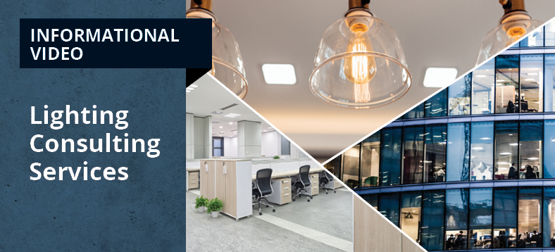Informational Video | Lighting Consulting Services, hanging light fixtures, indoor office lighting, corporate building with lights on