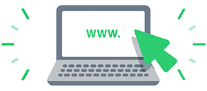 green arrow pointing to a laptop screen that displays www