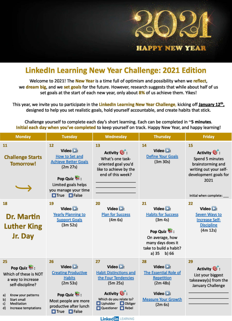 LinkedIn Learning New Year Challenge: 2021 Edition