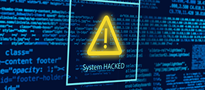 system hacked warning overlayed on code
