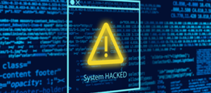 computer code, warning sign, system hacked