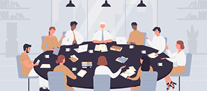 illustration of people sitting on a table for a meeting