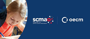 child looking at image, SCMAO logo, OECM logo