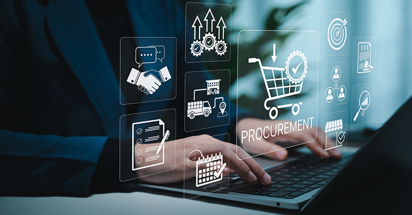 Procurement management concept. Procurement icons related to logistics, supply chain planning, and inventory management. procurement in ensuring efficient business operations. Service delivery process