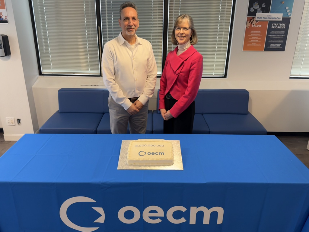 Photo: President and CEO, Jim Hadjiyianni (left) joined by the Chair of the Board, Lesley Cornelius (right) in commemorating $6 Billion milestone