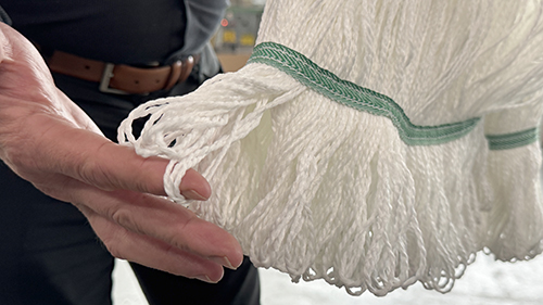 Close-up of loop-end mop stitching