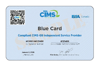 ISSA CIMS- GB Blue Card Sample: Verified CIMS-GB Independent Service Provider