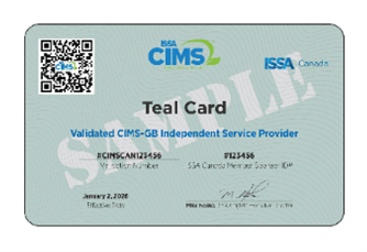 ISSA CIMS- GB Teal Card Sample: Verified CIMS-GB Independent Service Provider