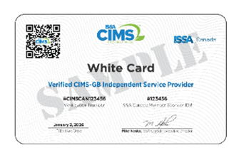 ISSA CIMS- GB White Card Sample: Verified CIMS-GB Independent Service Provider
