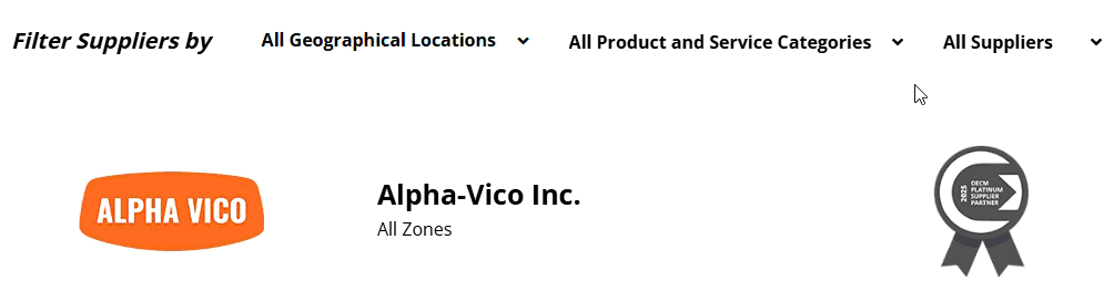 New product and service category filter option animated to show dropdown interactivity
