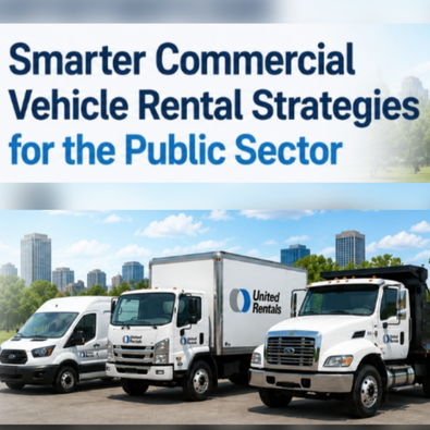 Promotional graphic about smart commercial vehicle rental strategies for the public sector.