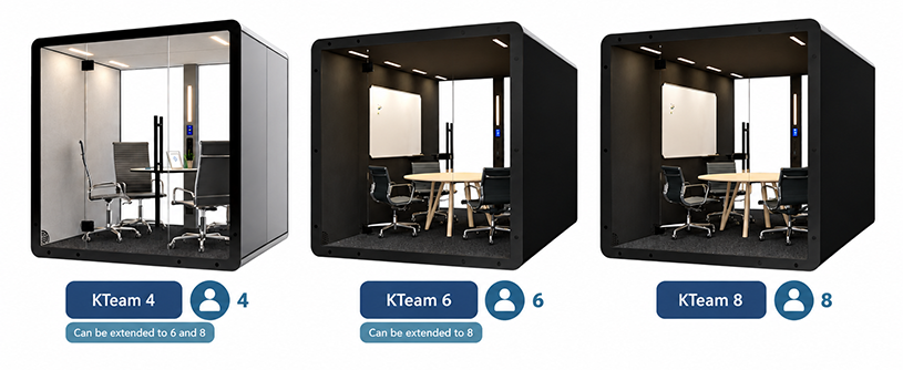 Signature Collection of Kteam models provide larger environments: KTeam 4 (accommodates up to 4 people and can be extended to 6 and 8 people), KTeam 6 (accommodates up to 6 people and can be extended to 8), and KTeam 8 (accommodates up to 8 people)