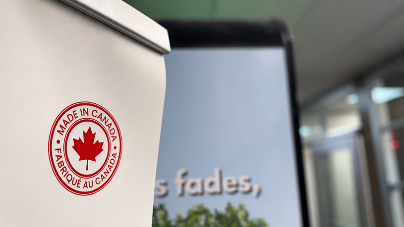Made in Canada label. Kubebooth panels and components are produced in Toronto.