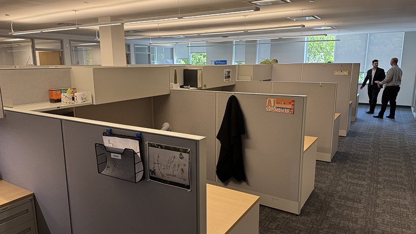 Space-efficient workstations furnished for Town employees within the new Town Hall.