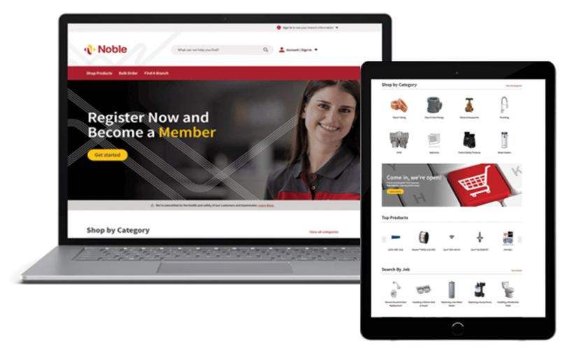 Noble’s online ordering platform displayed on a laptop and tablet.