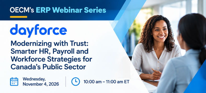 Dayforce webinar graphic about trusted modeling and smarter workforce strategies for a Forrester government-sector client.