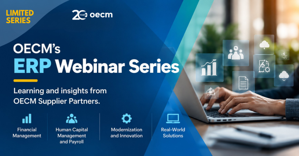 Header graphic for a limited ERP webinar series, featuring an ERP webinar series image, a “20 Years OECM” logo, and the text “Limited Series.”